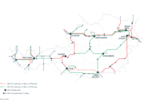 Österreichkarte des APG-Übertragungsnetzes