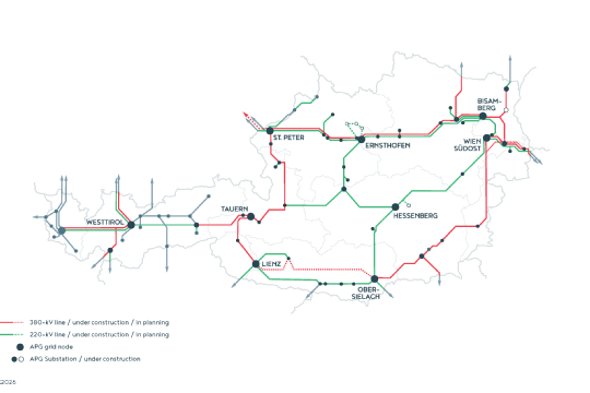 Map of Austria showing the APG transmission grid
